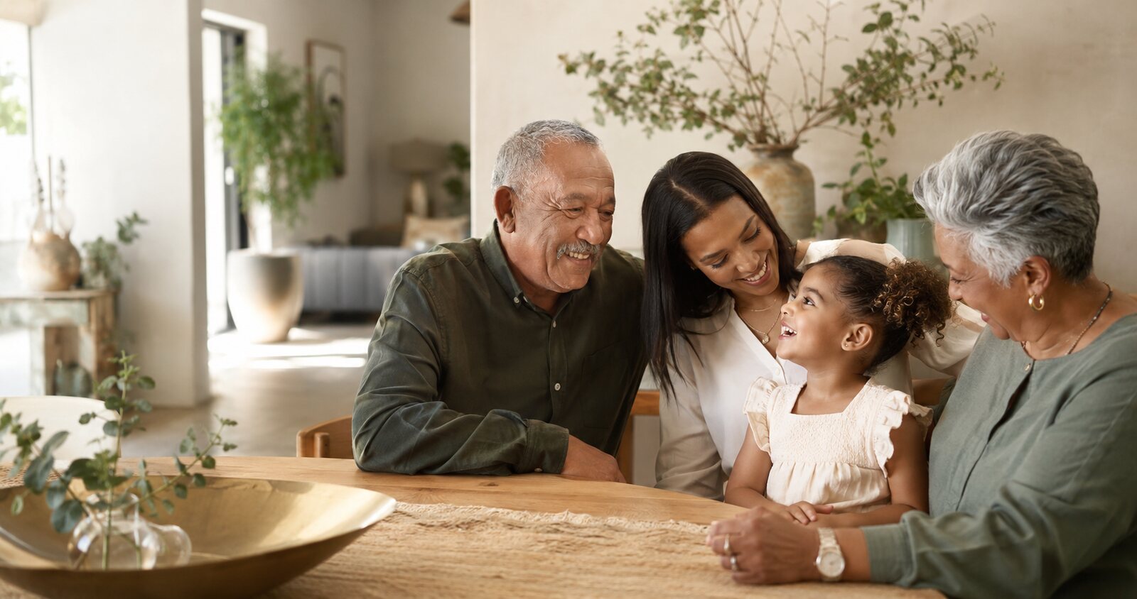 A family sharing a relaxed moment together at home